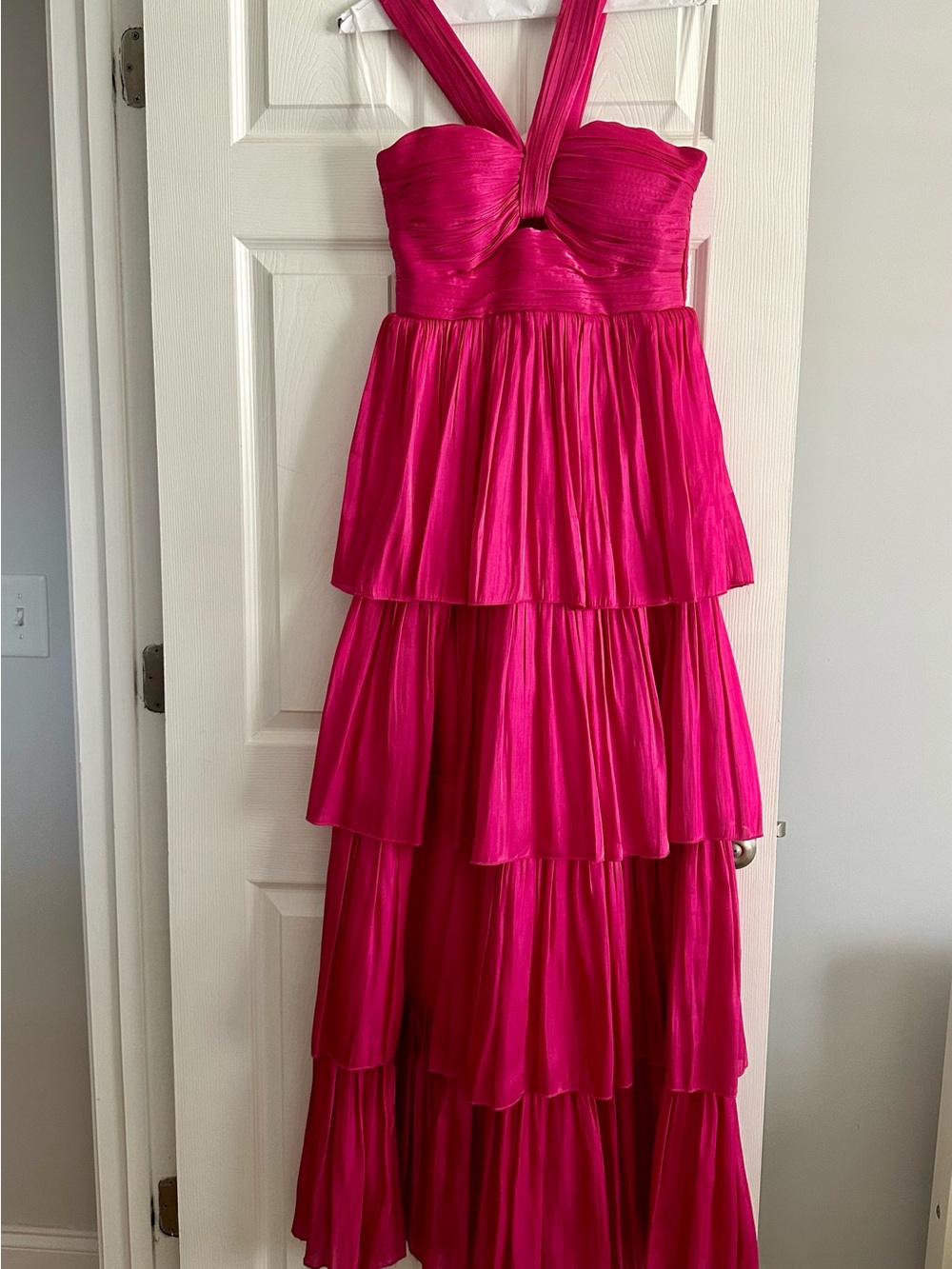 Minuet Petite Hot Pink Tiered Halter Maxi Dress